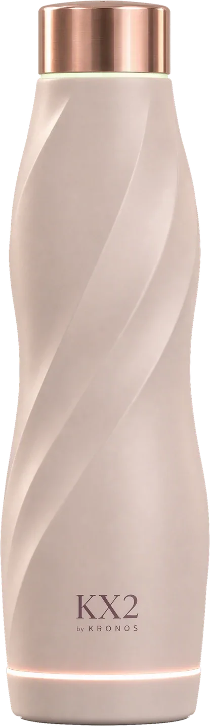 KX2 Smart Bottle, coming soon: a sculpted connected-bottle concept with a soft light under its cap and a glowing base.